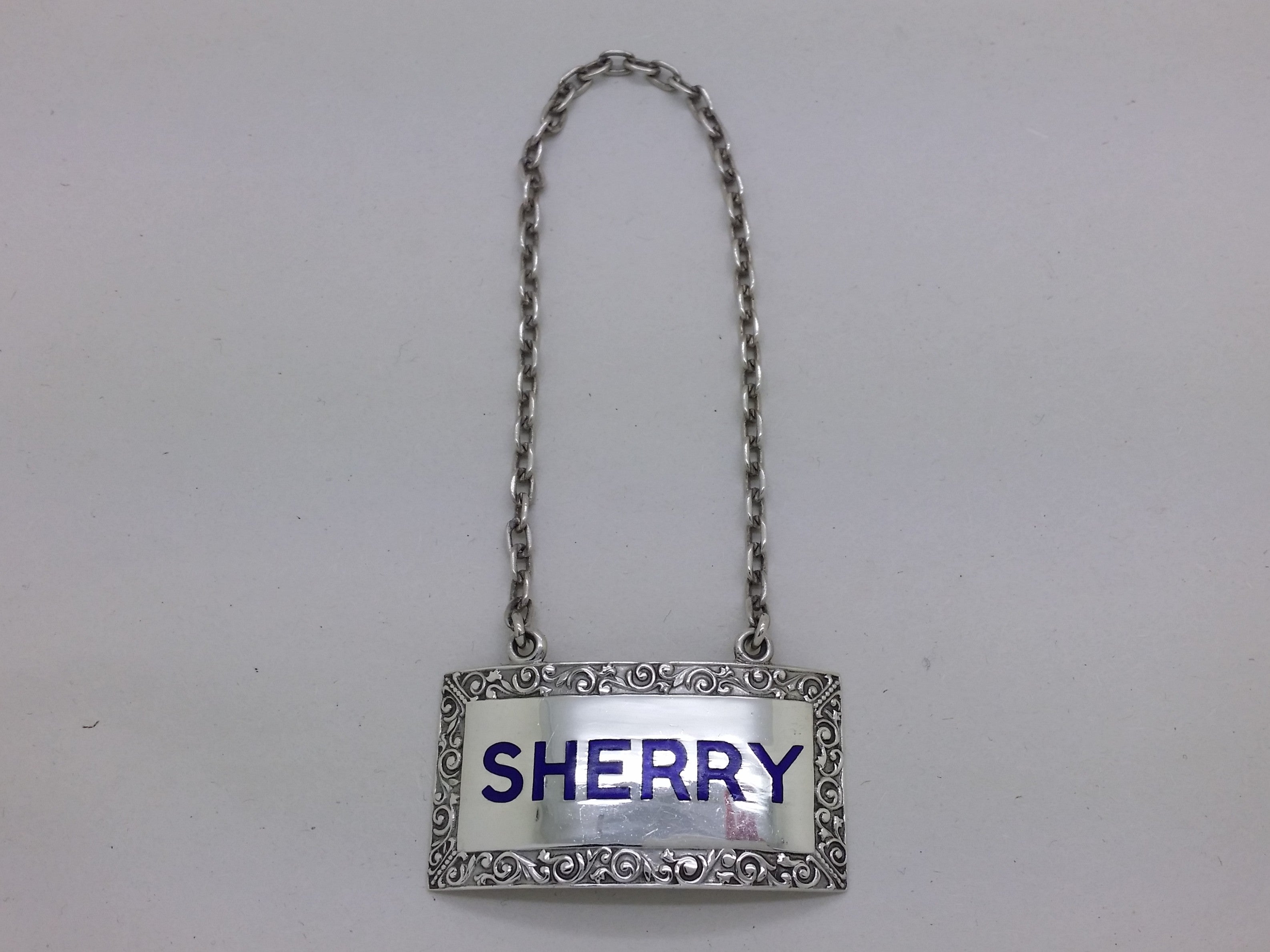 Elizabeth II 1972 sterling silver sherry decanter wine label, Birmingham by Turner & Simpson