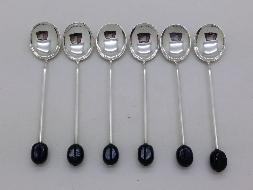 Elizabeth II 1970 Cased Set of 6 Sterling Silver Coffee Bean Spoons, Sheffield