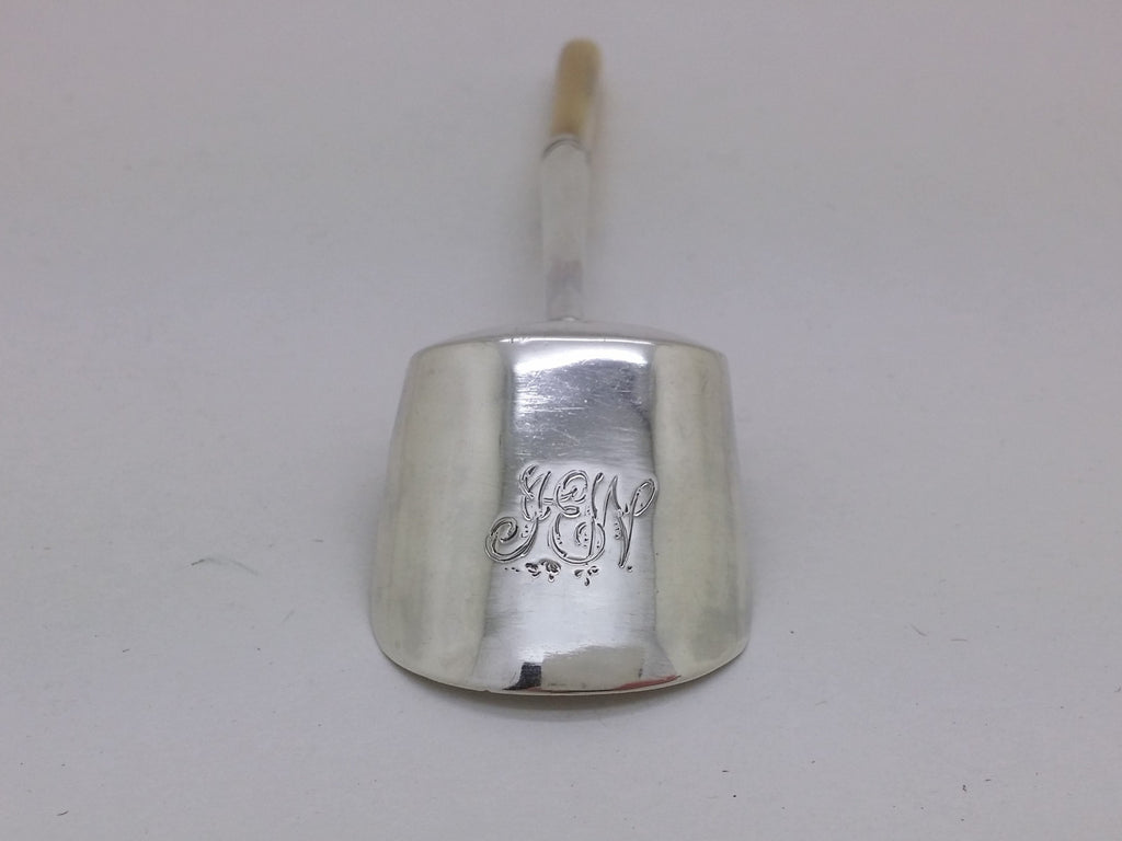 IEW initial inscription to the back of a sterling silver caddy spoon.