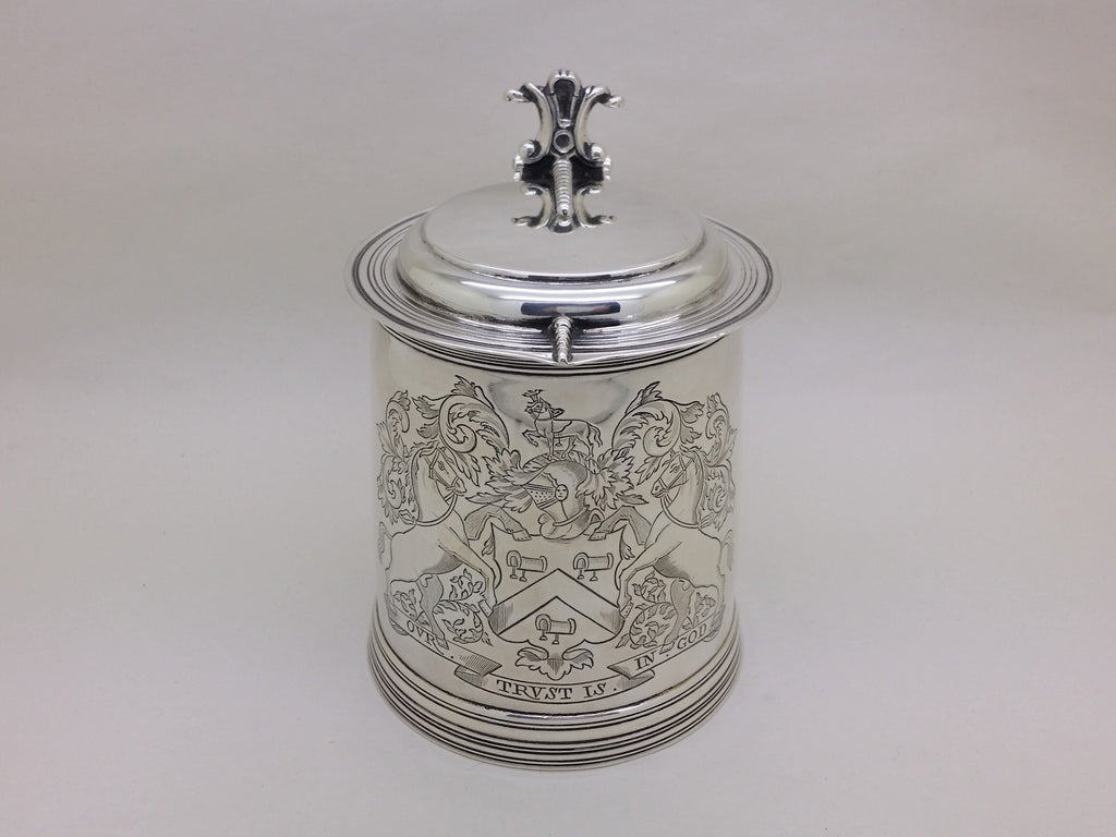 Victorian 1894 Sterling Silver Saddlers Co 1pt Lidded Tankard, London