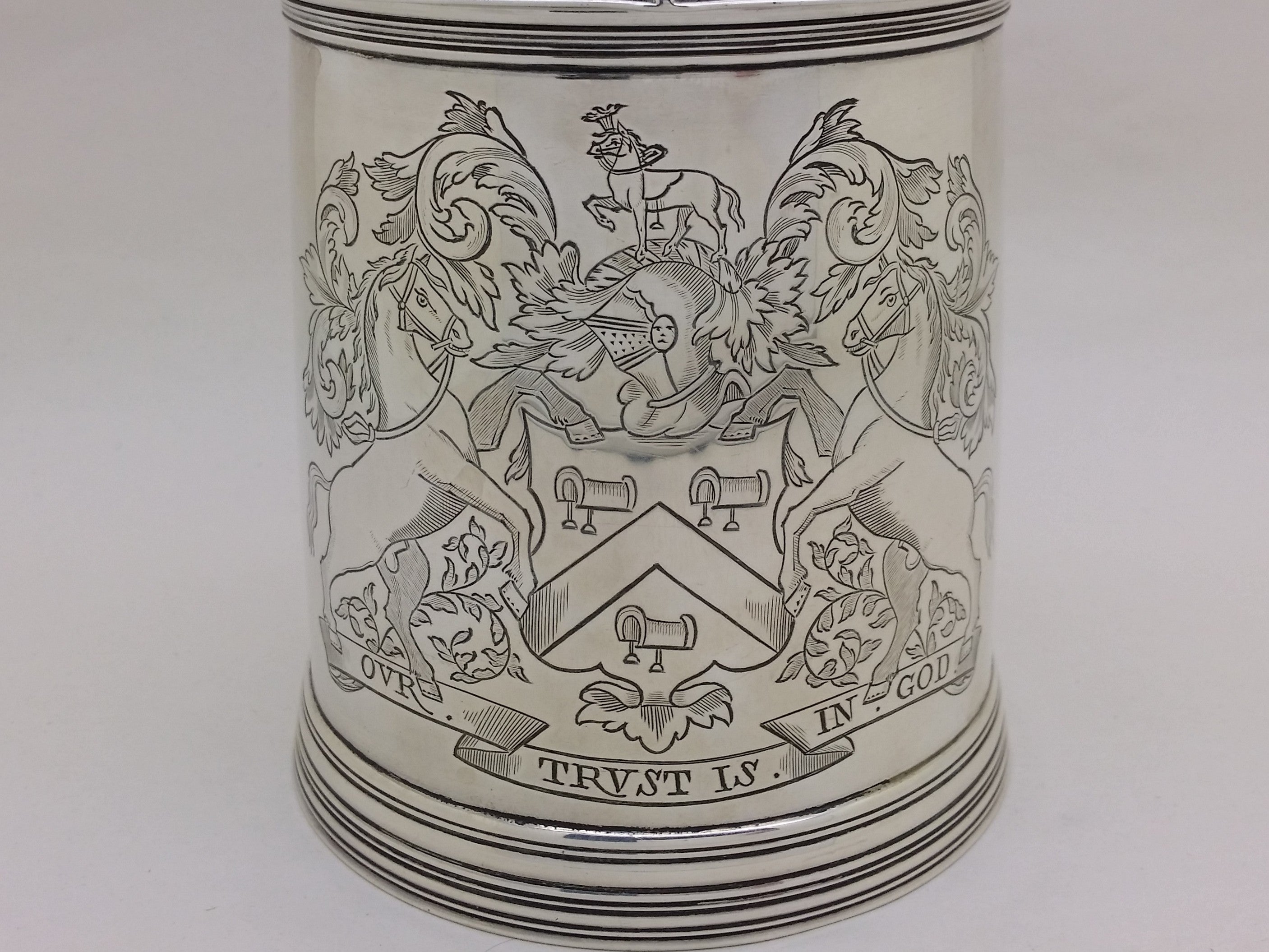 Victorian 1894 Sterling Silver Saddlers Co 1pt Lidded Tankard, London