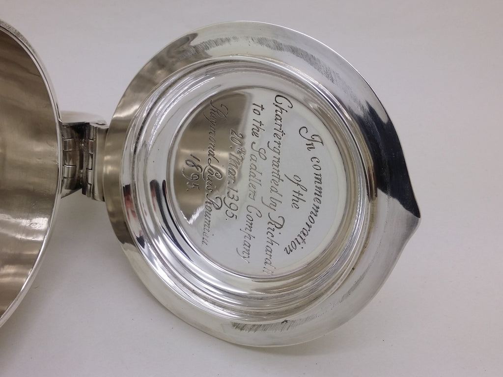 Victorian 1894 Sterling Silver Saddlers Co 1pt Lidded Tankard, London