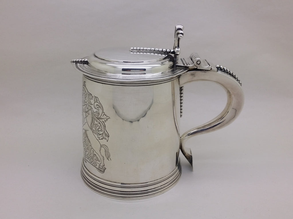 Victorian 1894 Sterling Silver Saddlers Co 1pt Lidded Tankard, London