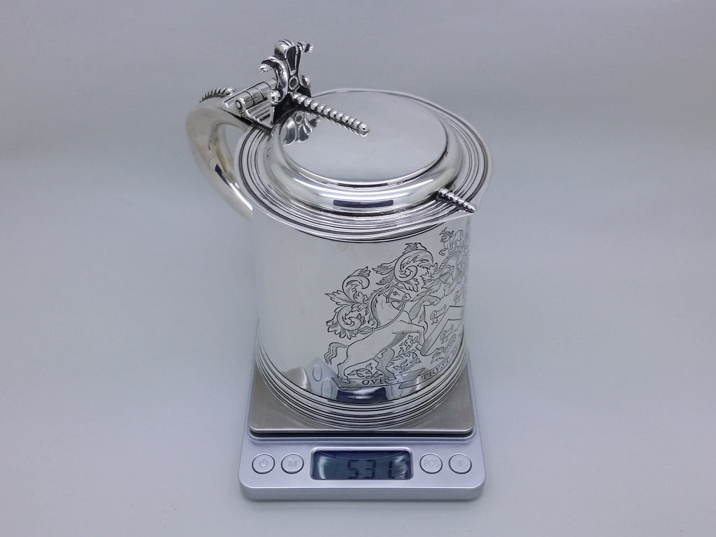 Victorian 1894 Sterling Silver Saddlers Co 1pt Lidded Tankard, London